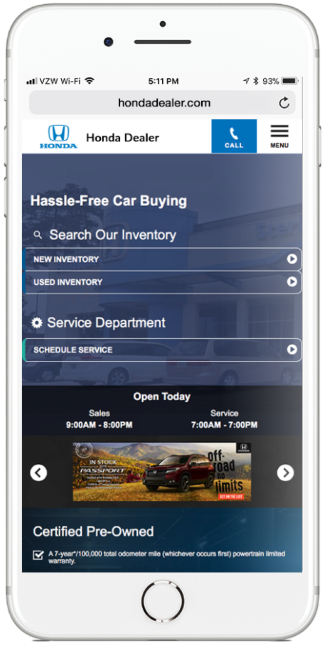 Honda Dealer Website Mobile Screen